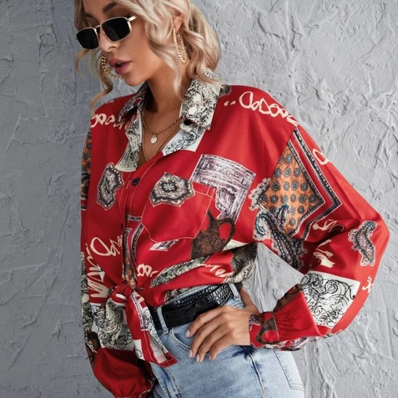 Bishop sleeve scarf print blouse - Picture 3 of 4